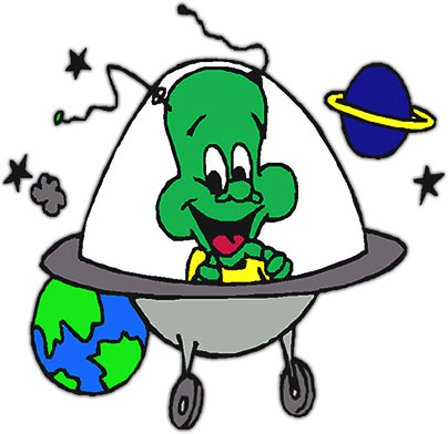 funny alien in his spaceship